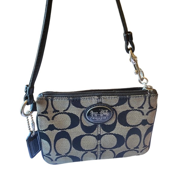 Coach Signature Canvas Tan Black Wristlet - Picture 2 of 8